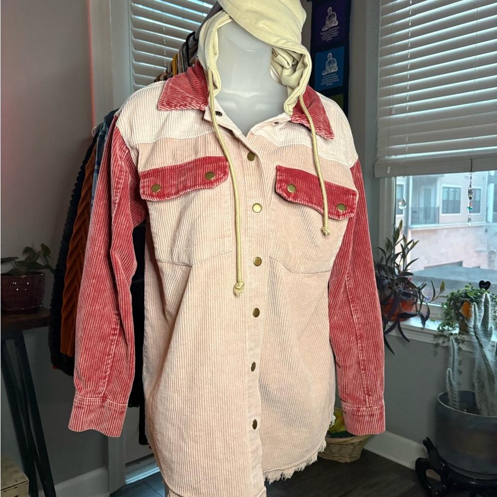 Women's Red and Cream Corduroy Utility Jacket